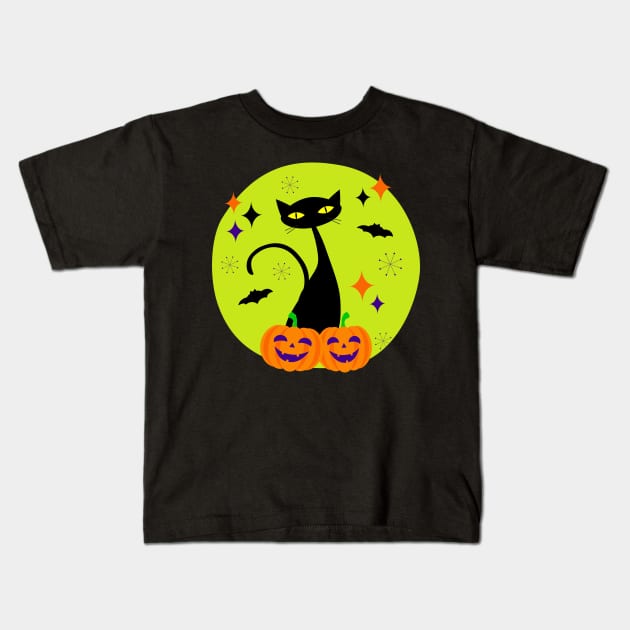Atomic Age Halloween Black Cat II Kids T-Shirt by tramasdesign